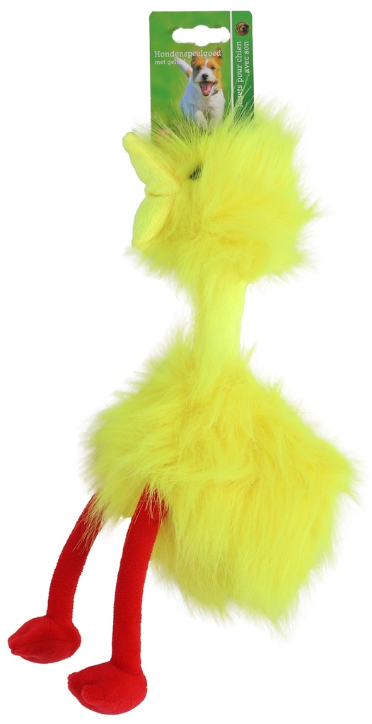 Boon hond speelgoed fluffy bird geel/rood  + piep 35cm