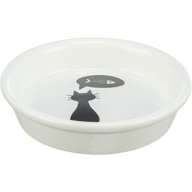 Voer/waterbak, kat/vis, keramiek, 0,25 l/ø 13 cm, wit