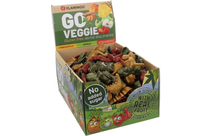 [524162UIT] # VEGGIE DINO MET APPEL/AARDBEI/ ANANAS S 150ST 2,25KG DISPLAY