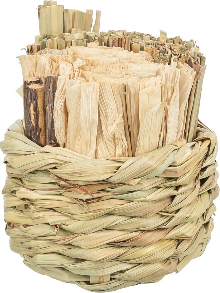 [61918] Mand, gras, met hooi, maïsbladeren en houten stok, ø 9 × 9 cm