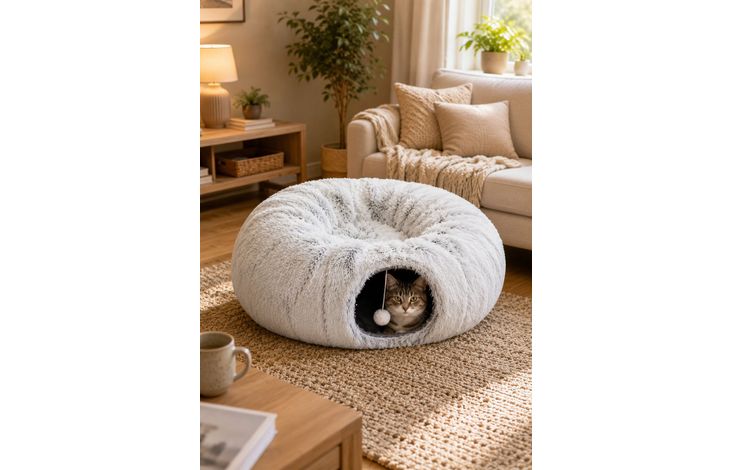 [562243] KATTENTUNNEL MET KUSSEN DONNA GRIJS 80CM DIA. 26CM