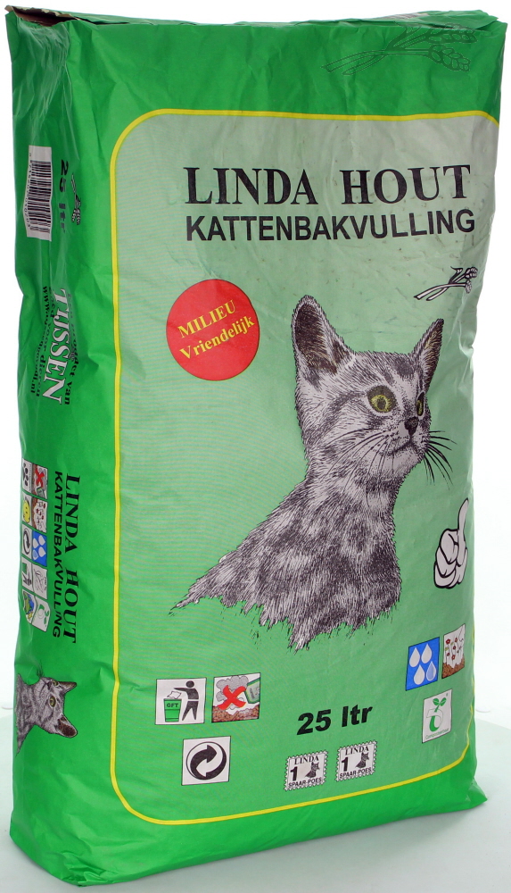 [Lin025              ] *Kattenbak vulling woody cat / linda hout 20ltr