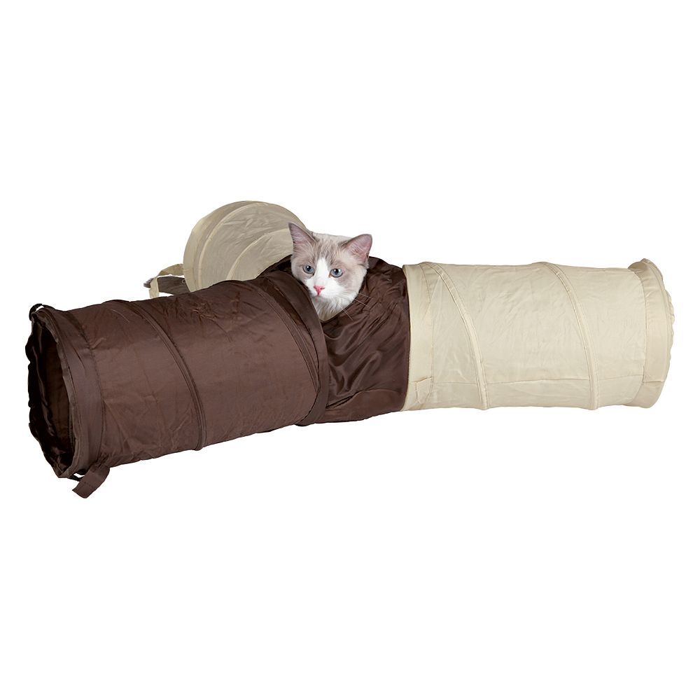 Speeltunnel, 4 ingangen + spiraalveer, nylon, 3 × ø 22 × 50 cm, donkergrijs/lich