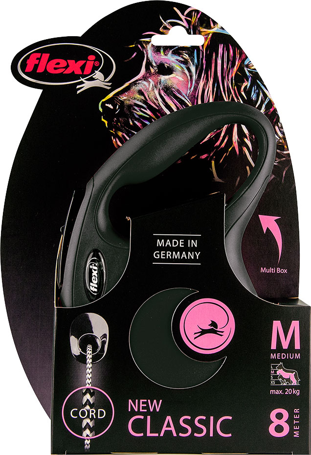 Flexi classic cord M zwart 8 meter