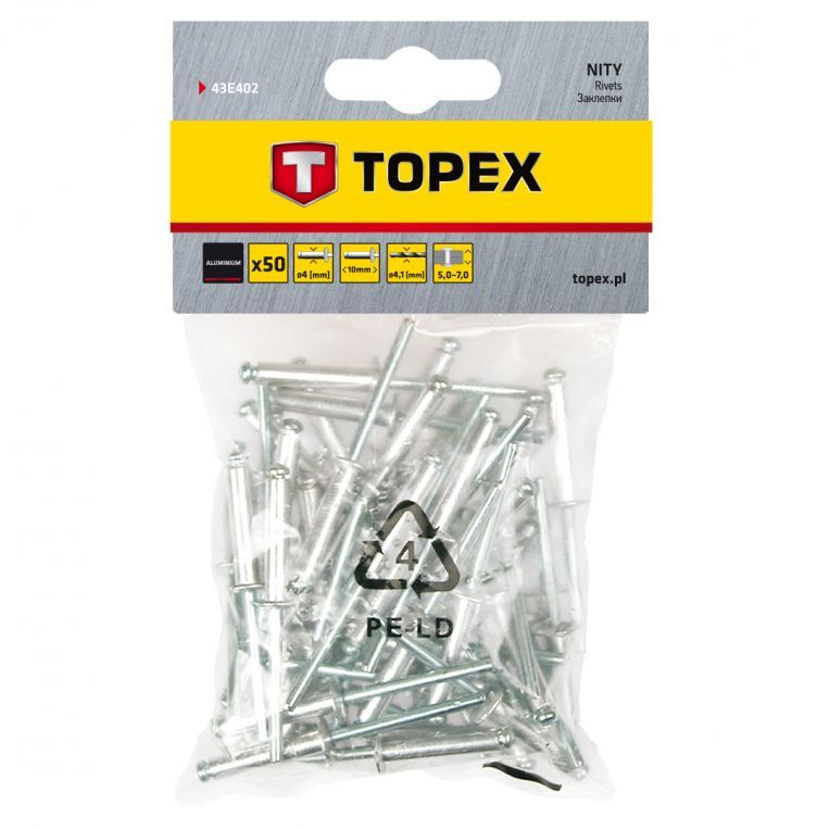 Popnagels 4,0x10mm 50 Stuks Verpakking, Aluminium
