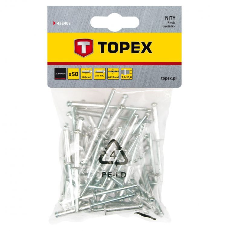 Popnagels 4,0x12,5mm 50 Stuks Verpakking, Aluminium