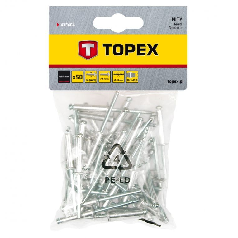 Popnagels 4,0x16mm 50 Stuks Verpakking, Aluminium