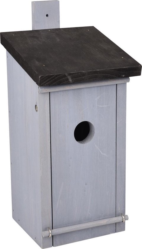 [BR_223988] # NESTKASTJE GIJS HOUT GRIJS+ZWART DAK 15x15,5x32,5CM