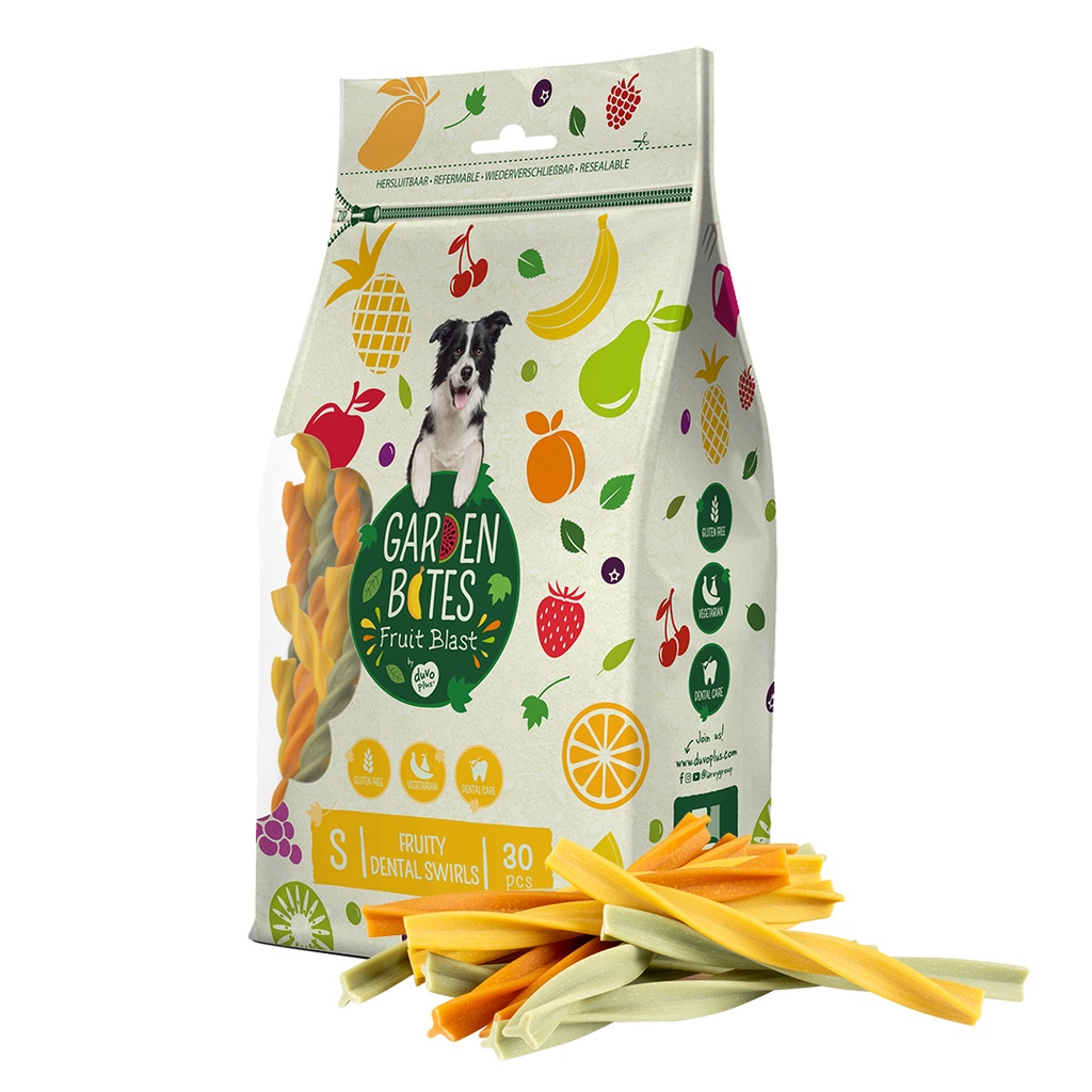 Garden Bites Fruity dental swirls 13cm - 30pcs gemengde kleuren